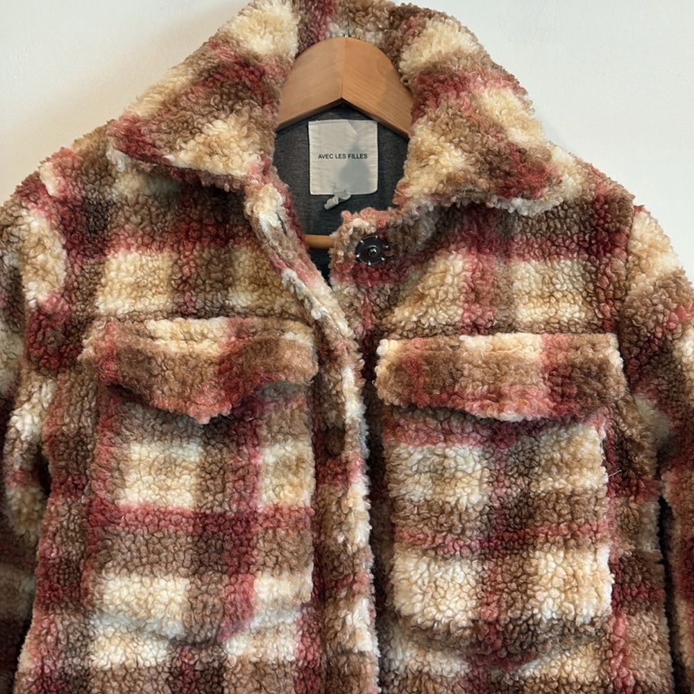 Avec Les Filles Plaid Faux Shearling Trucker Jacket XS Teddy Sherpa Oversized - Picture 2 of 12